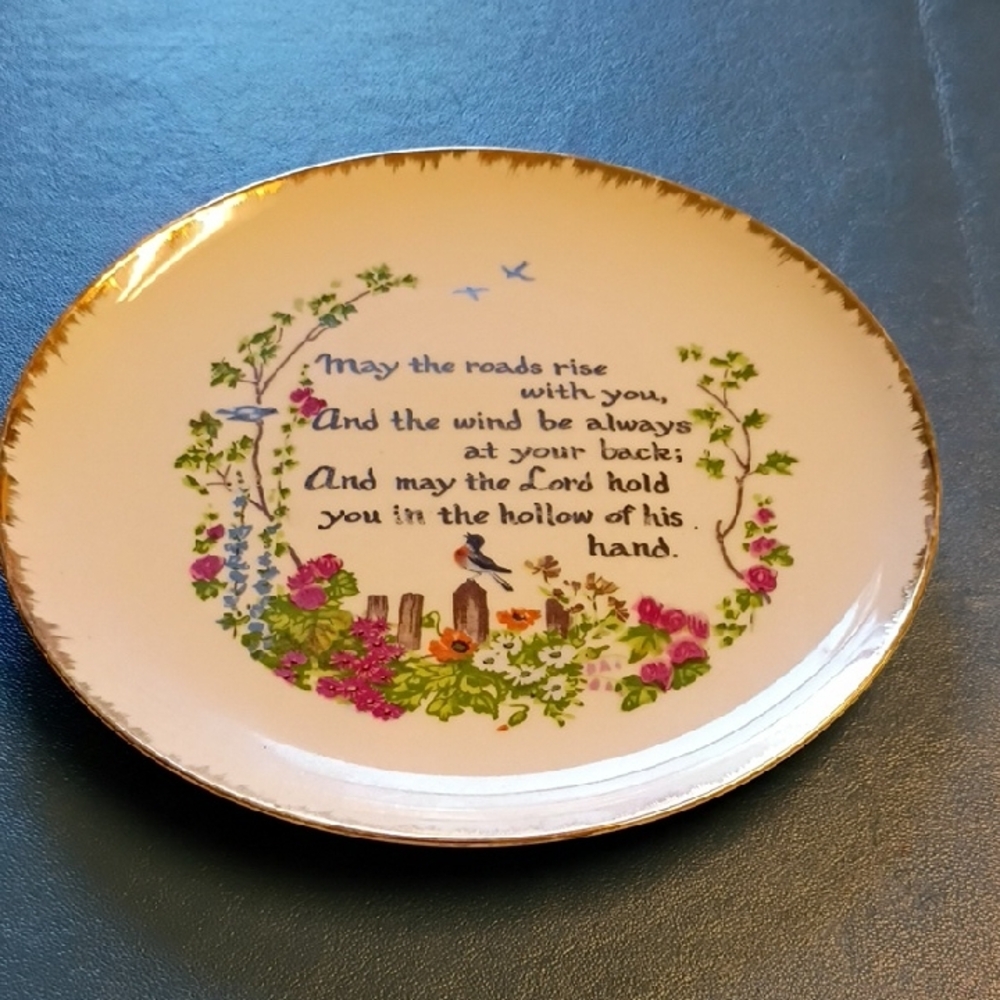 Floral Decorative Plate Irish Blessing with Gold Accent Porcelain Cottagecore